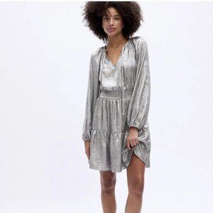 NWT Gap Smocked Shine Splitneck Mini Dress
